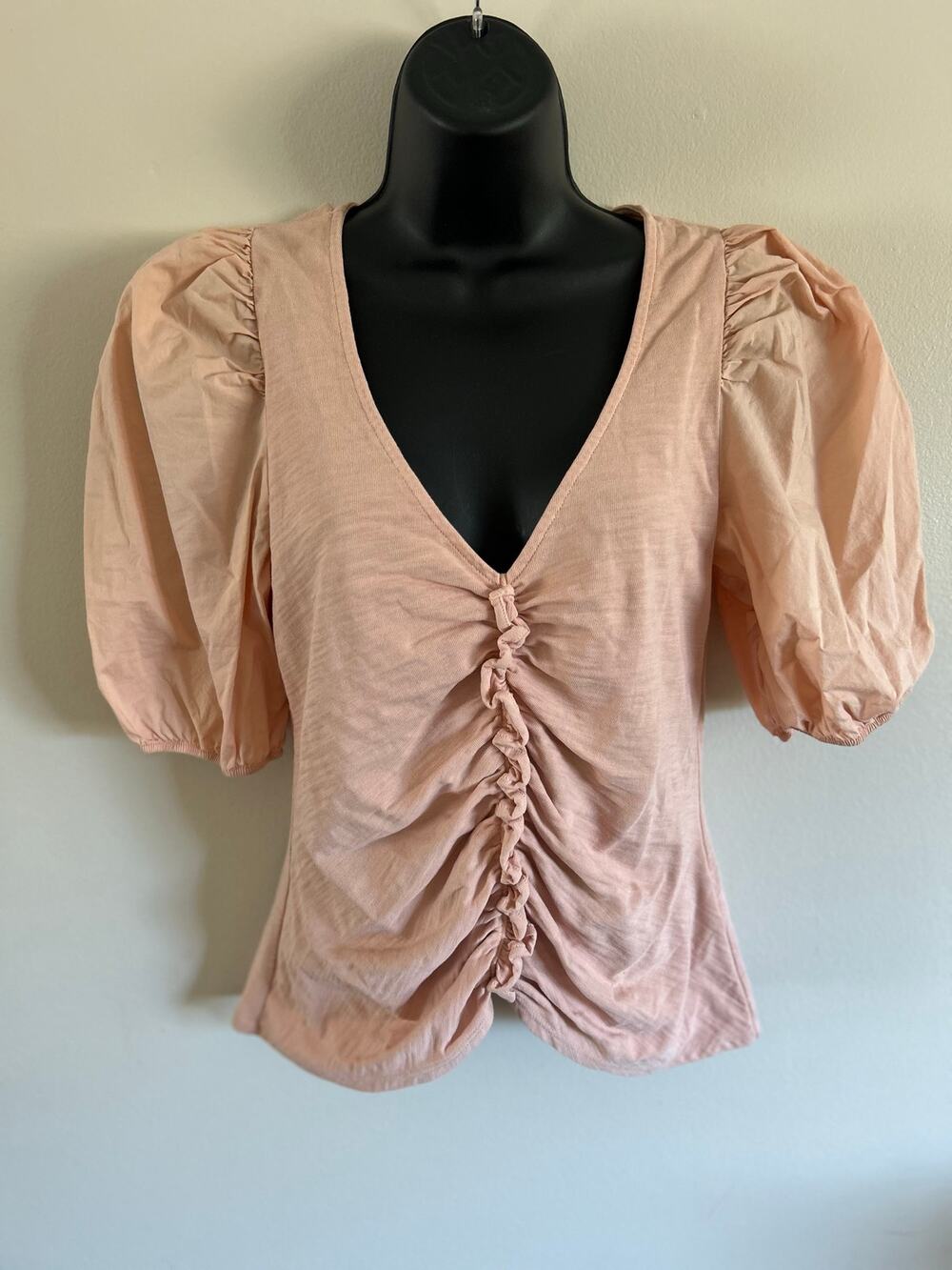 Nation LTD Blush Ruched Puff Sleeve V-Neck Top Small